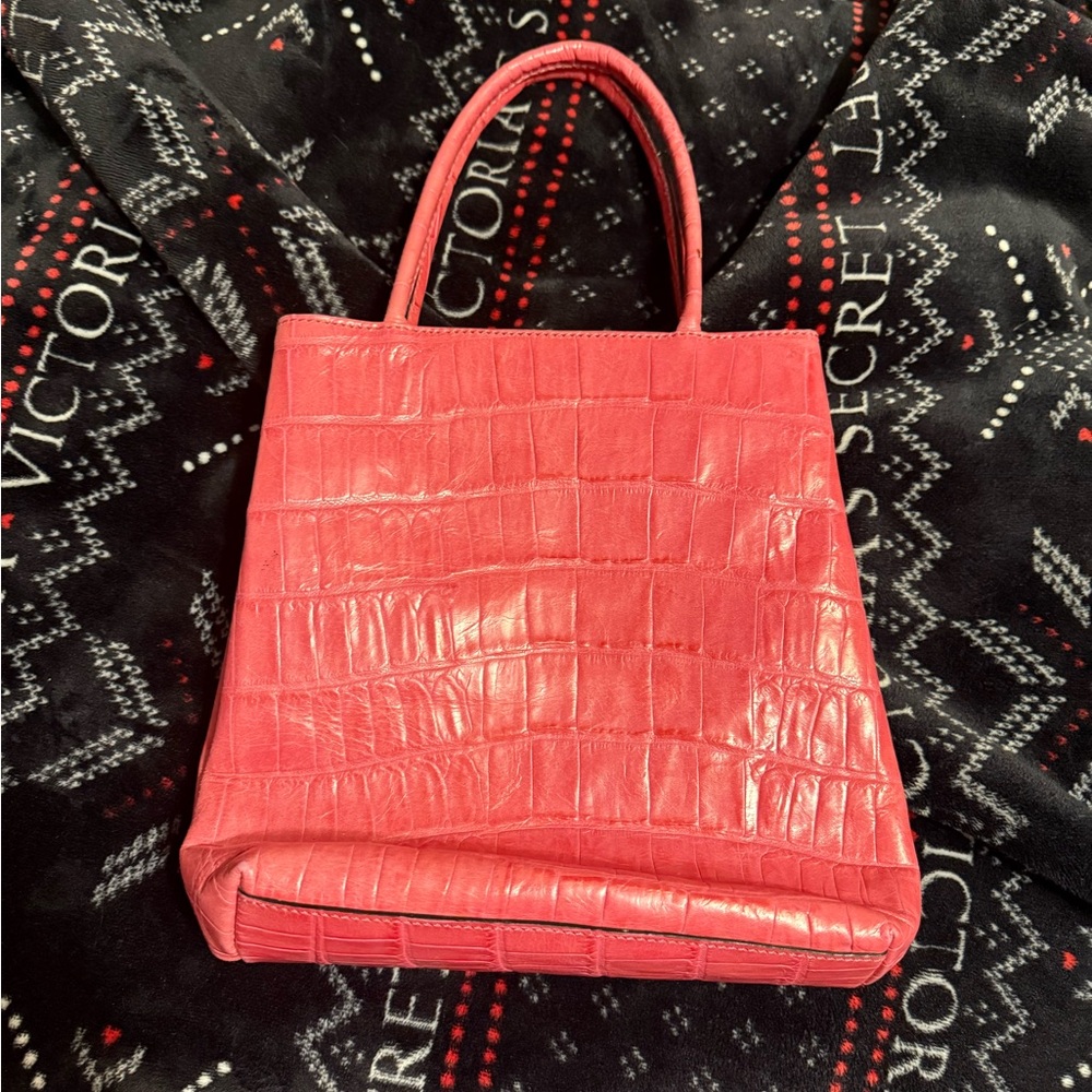 Talbots pink leather Crocodile-Embossed mini Tote bag